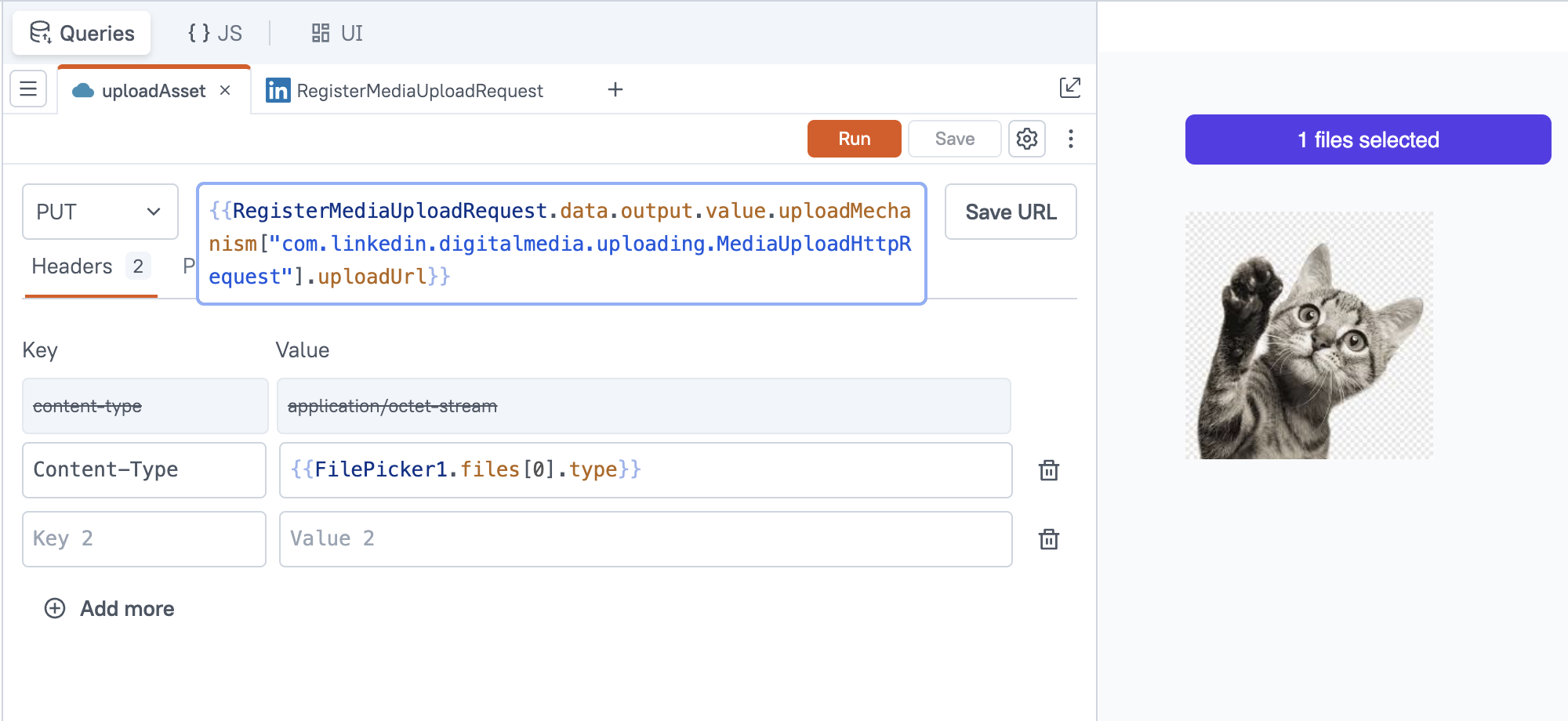 Upload media using PUT request and a FilePicker widget